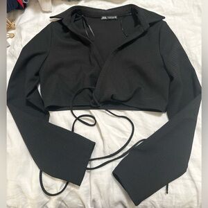 Zara Black Collared Crop Top